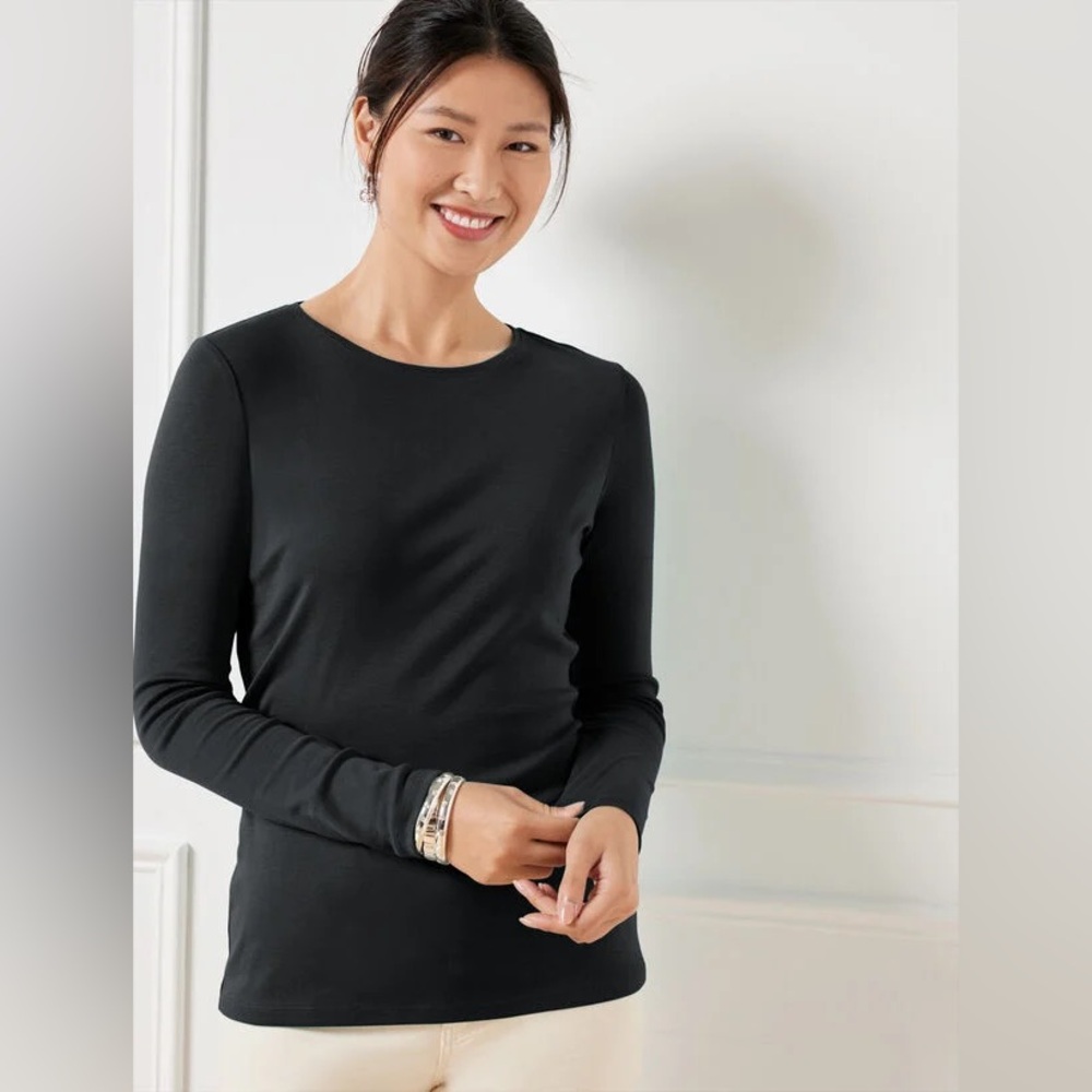 NWT Talbots Pima Crewneck Long Sleeve Tee In Black Size Medium 100% Pima Cotton